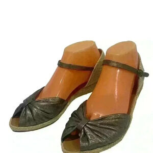 Gentle Souls Lucille Metallic Leather Suede Espadrille Wedge Sandals  SZ 7.5